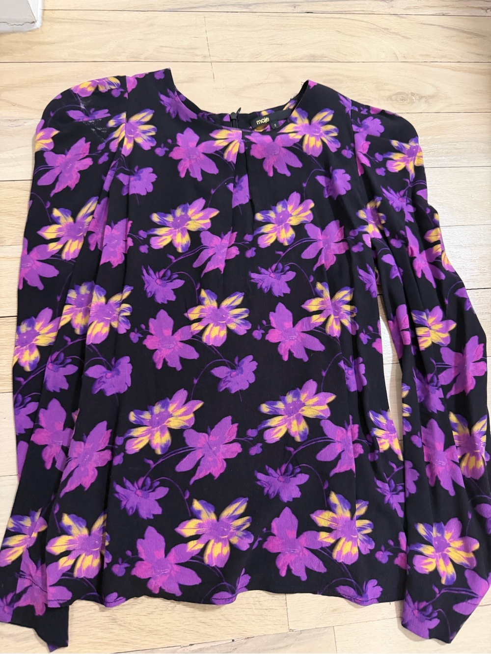 Maje Black Floral Long-Sleeve Top